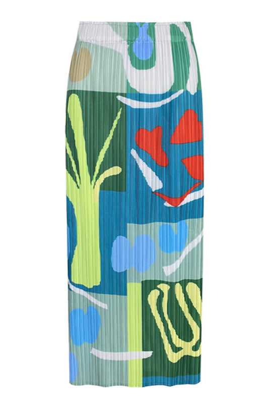 Printed Pleated A-Line Skirt – Mid-Length