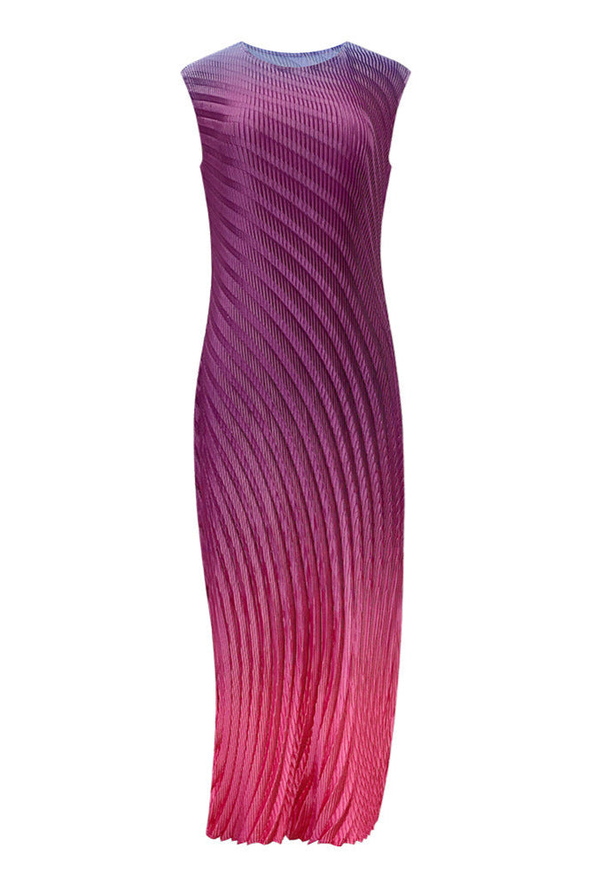 Fish Scale Gradient Pleated Sleeveless Dress