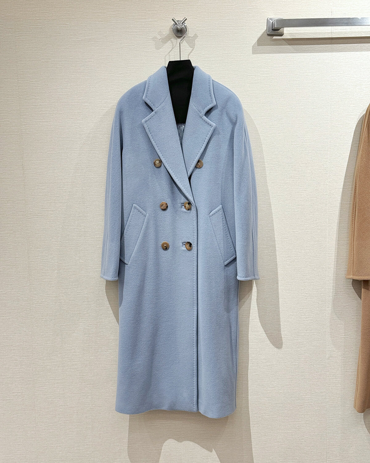 Women’s Double-Faced 100% Wool & Cashmere Double-Breasted Coat-LIGHT BLUE