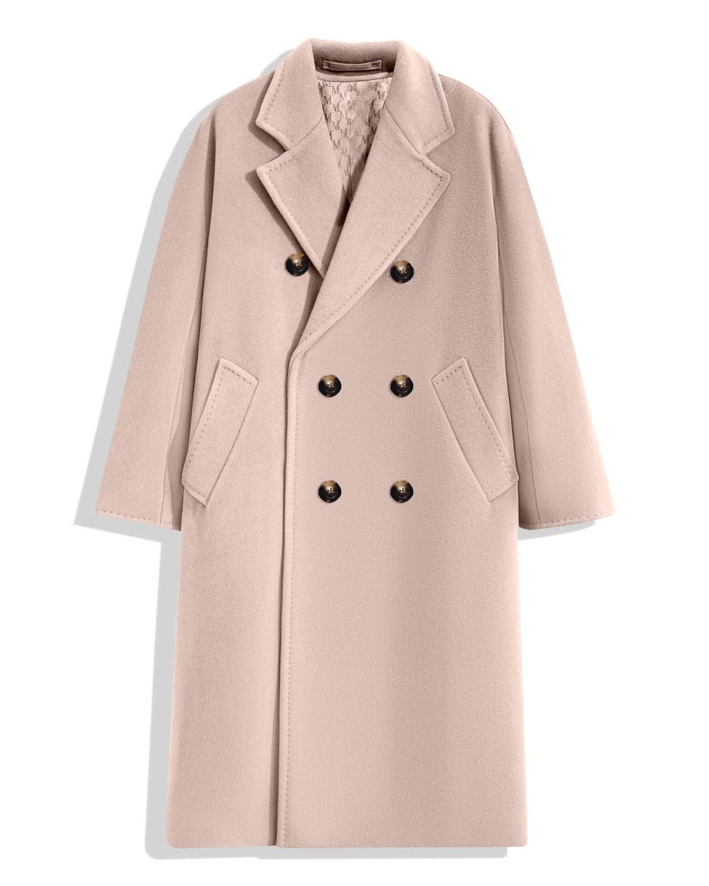 Women’s Double-Faced 100% Wool & Cashmere Double-Breasted Coat- MISTY ROSE COLOR