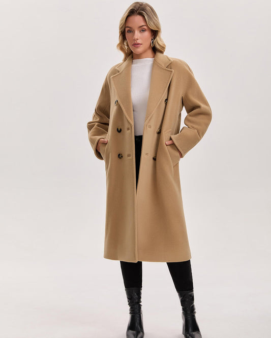 Women’s Double-Faced 100% Wool & Cashmere Double-Breasted Coat- CAMEL