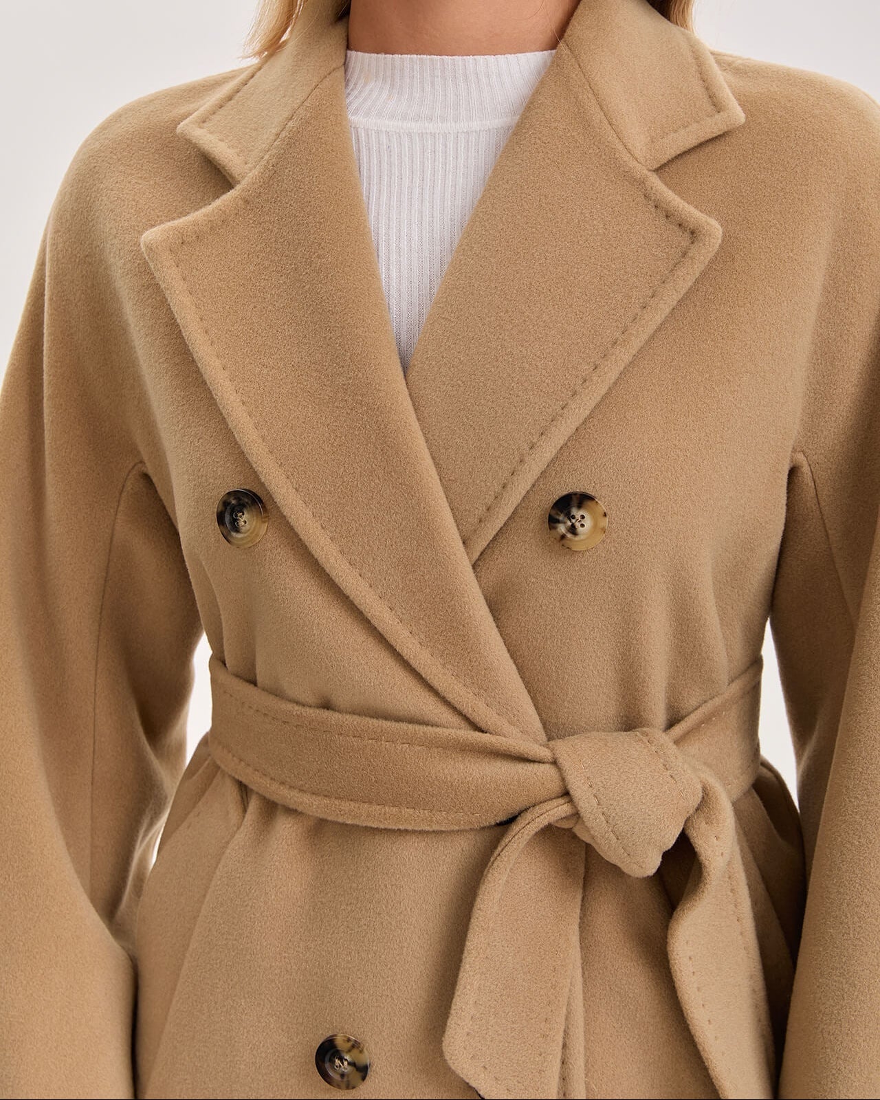 Women’s Double-Faced 100% Wool & Cashmere Double-Breasted Coat- CAMEL