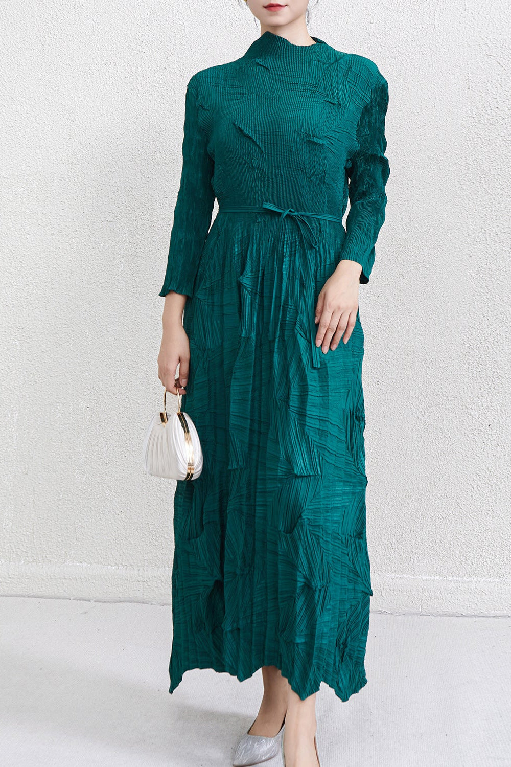 Irregular Lace-Up Pleated Maxi Dress