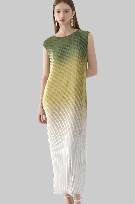 Fish Scale Gradient Pleated Sleeveless Dress