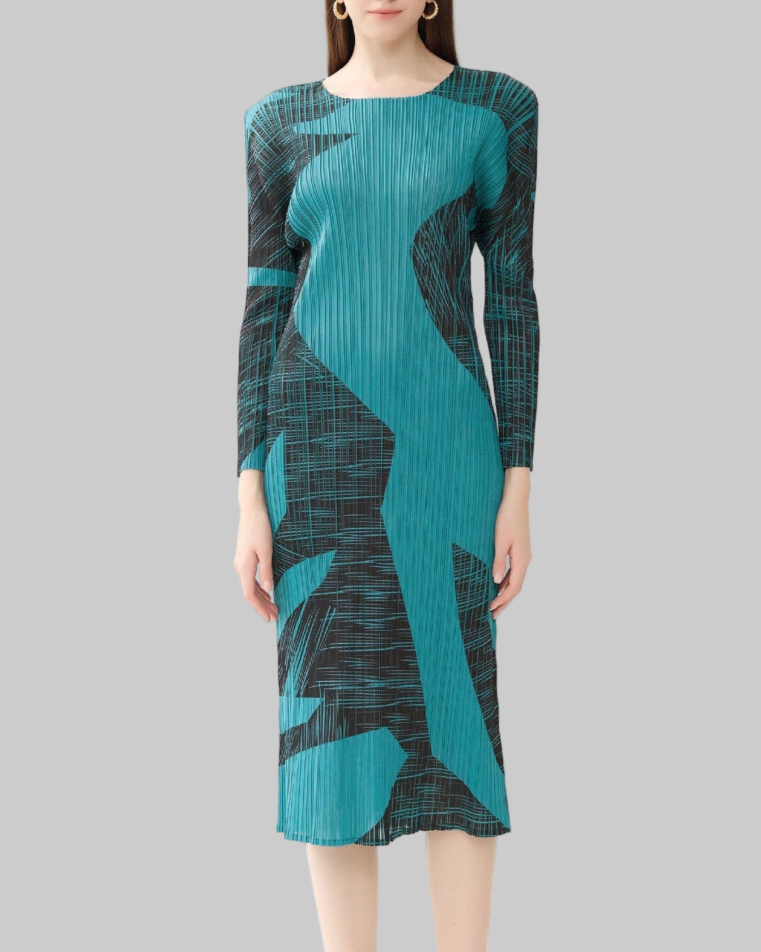 Gentle Print Pleated A-Line Dress