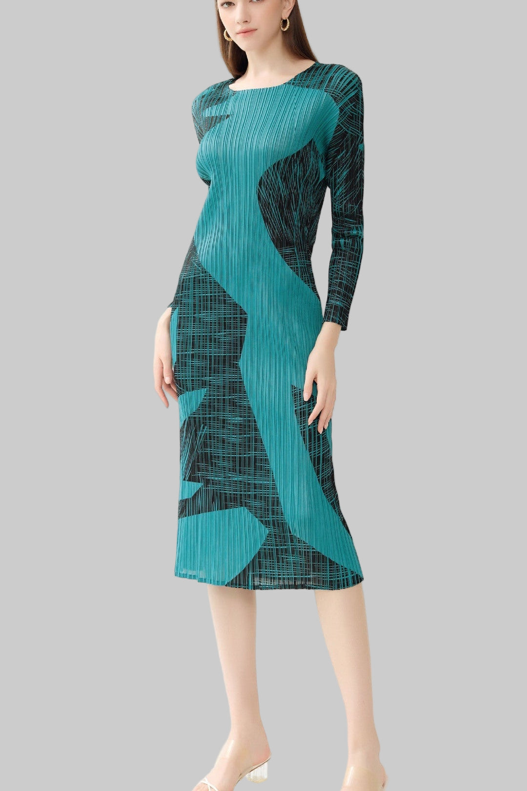 Gentle Print Pleated A-Line Dress