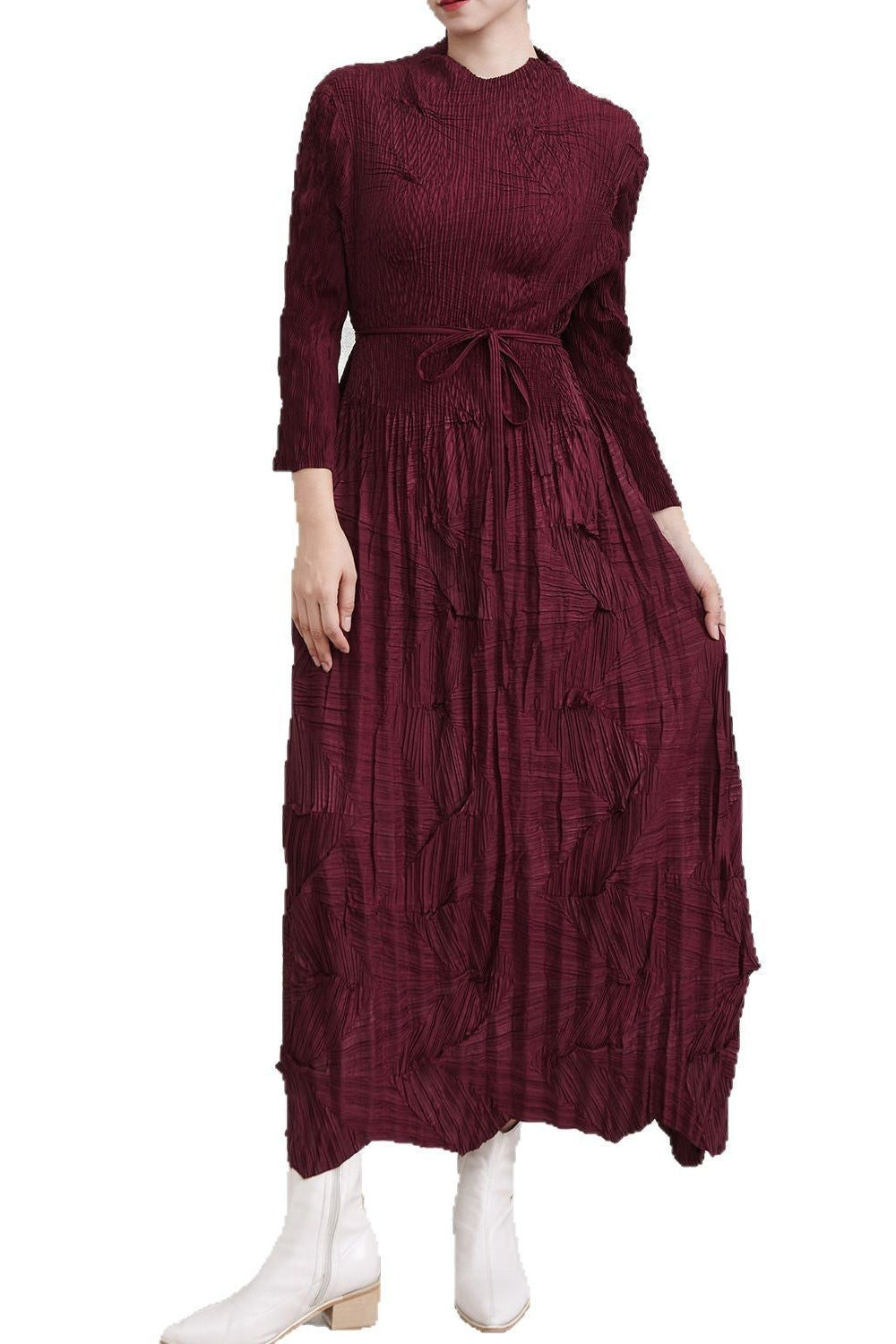 Irregular Lace-Up Pleated Maxi Dress