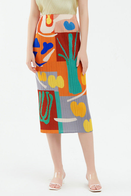 Printed Pleated A-Line Skirt – Mid-Length