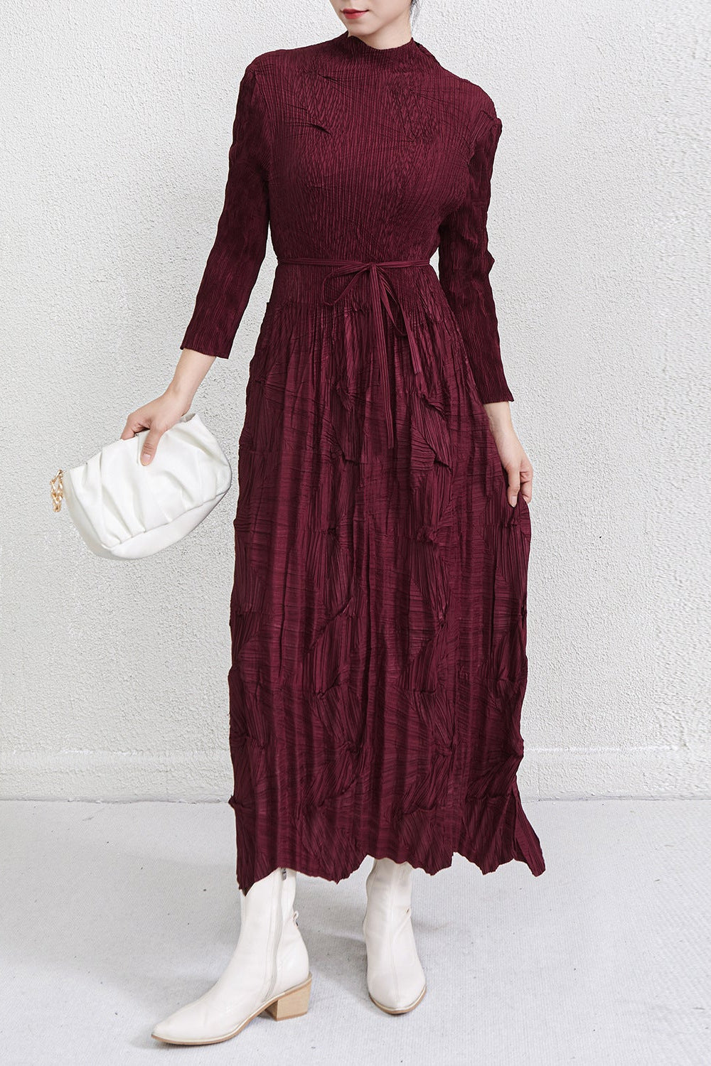 Irregular Lace-Up Pleated Maxi Dress