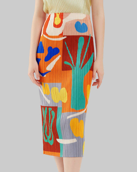 Printed Pleated A-Line Skirt – Mid-Length