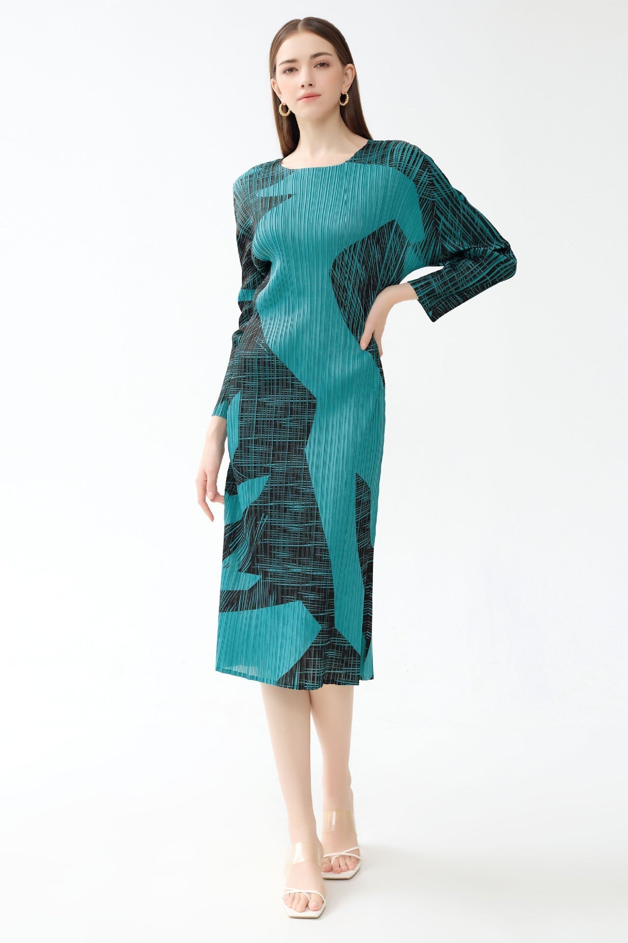 Gentle Print Pleated A-Line Dress