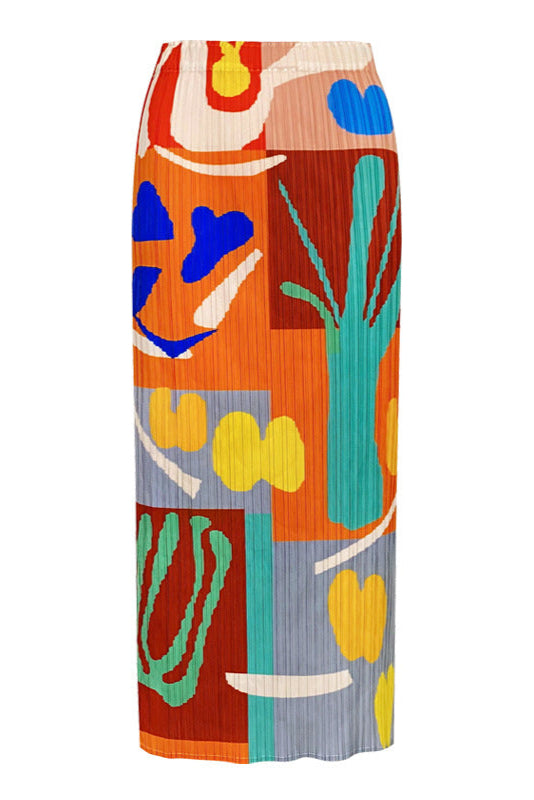 Printed Pleated A-Line Skirt – Mid-Length