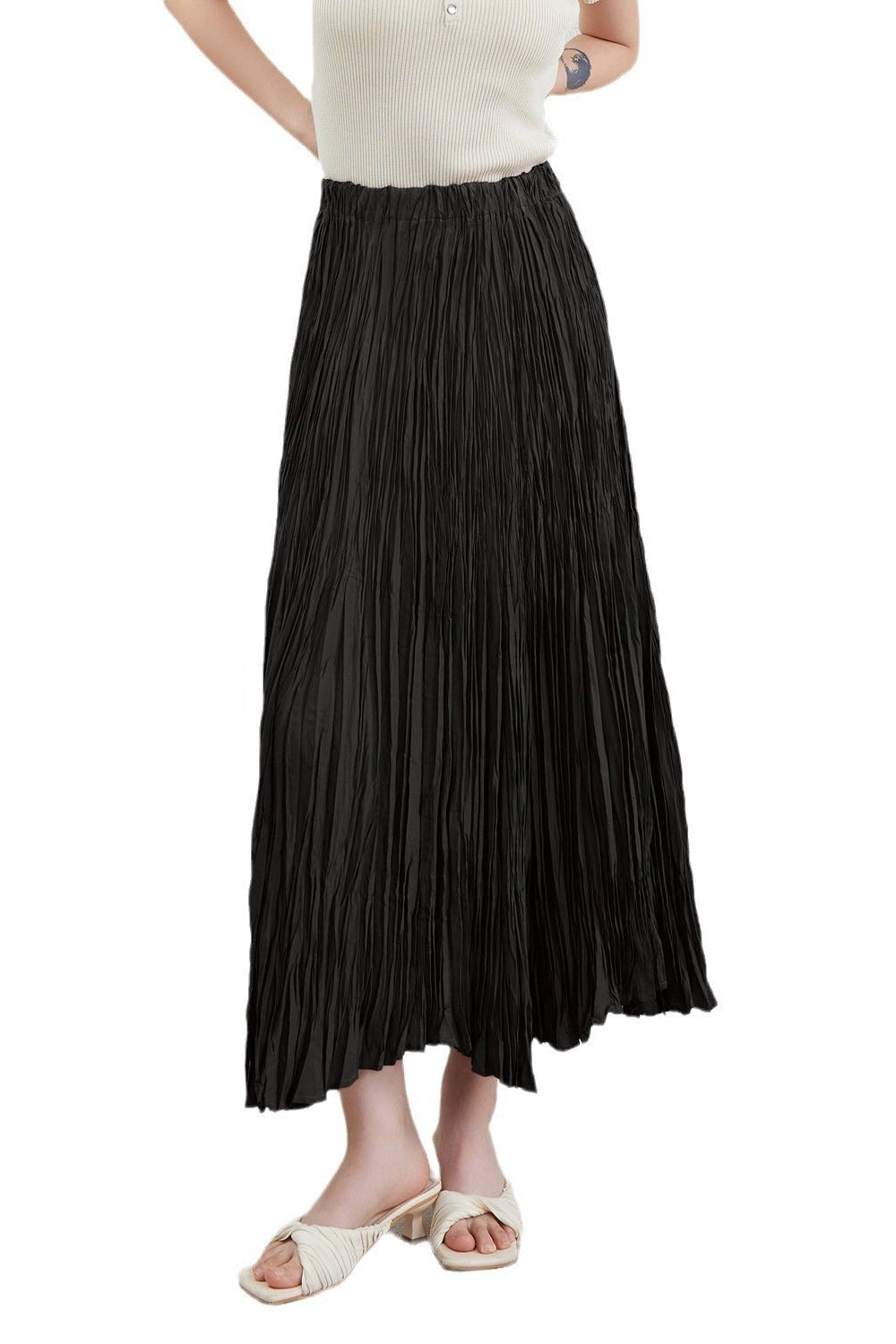 Pleated A-Line Swing Skirt – Mid-Length