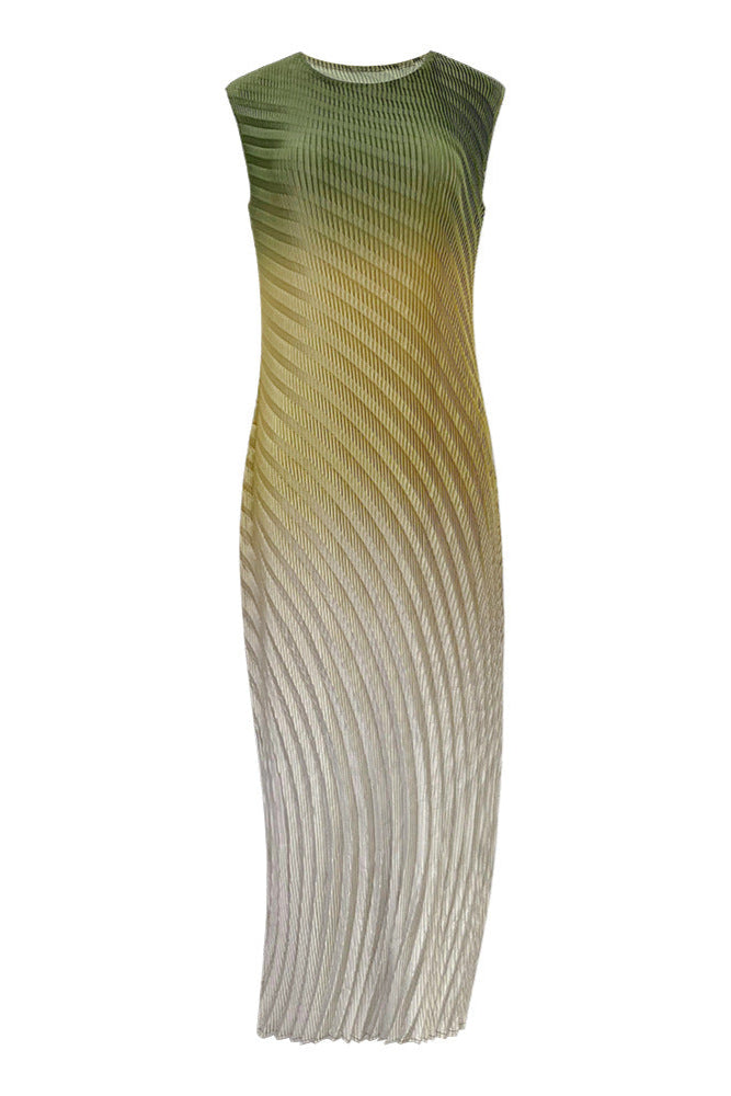 Fish Scale Gradient Pleated Sleeveless Dress