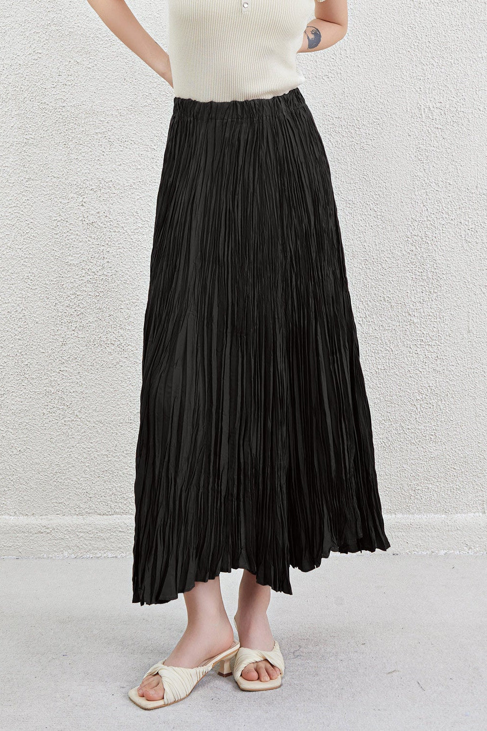 Pleated A-Line Swing Skirt – Mid-Length