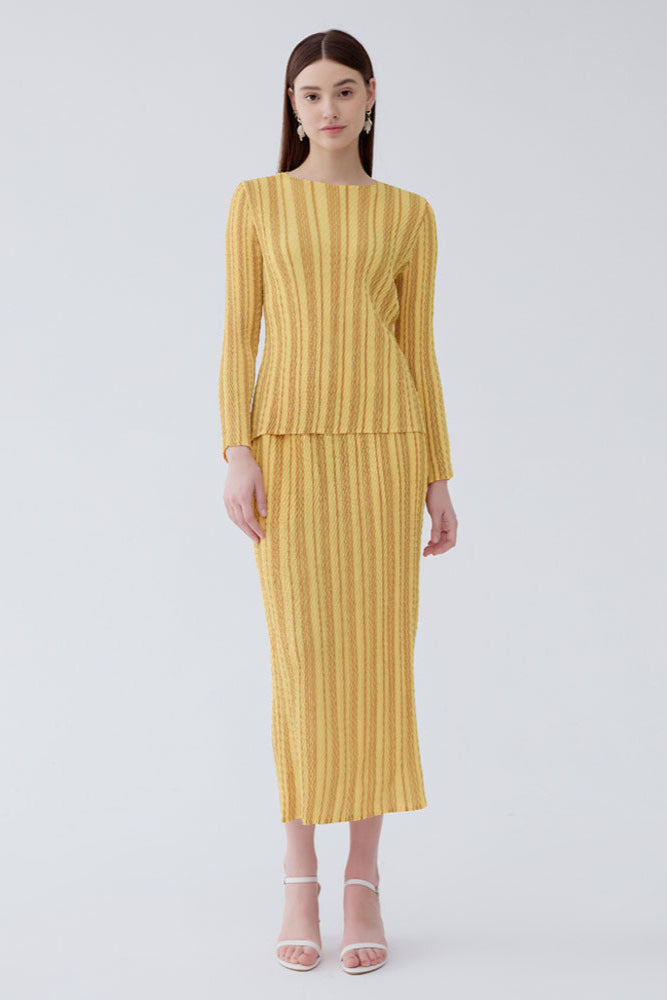 Pleated Striped Top and Slim Skirt Set