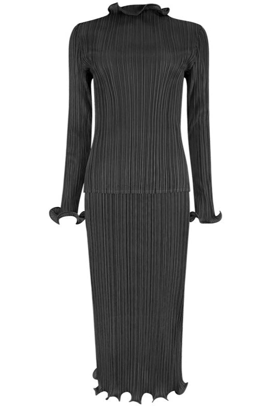 Green Pleated A-Line Skirt Set