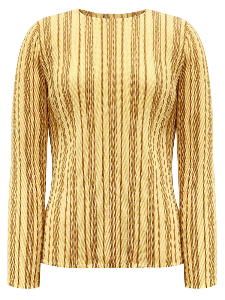 Pleated Striped Top and Slim Skirt Set