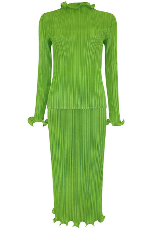 Green Pleated A-Line Skirt Set