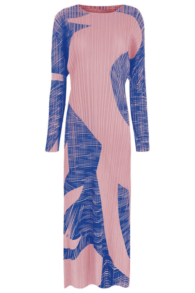 Gentle Print Pleated A-Line Dress
