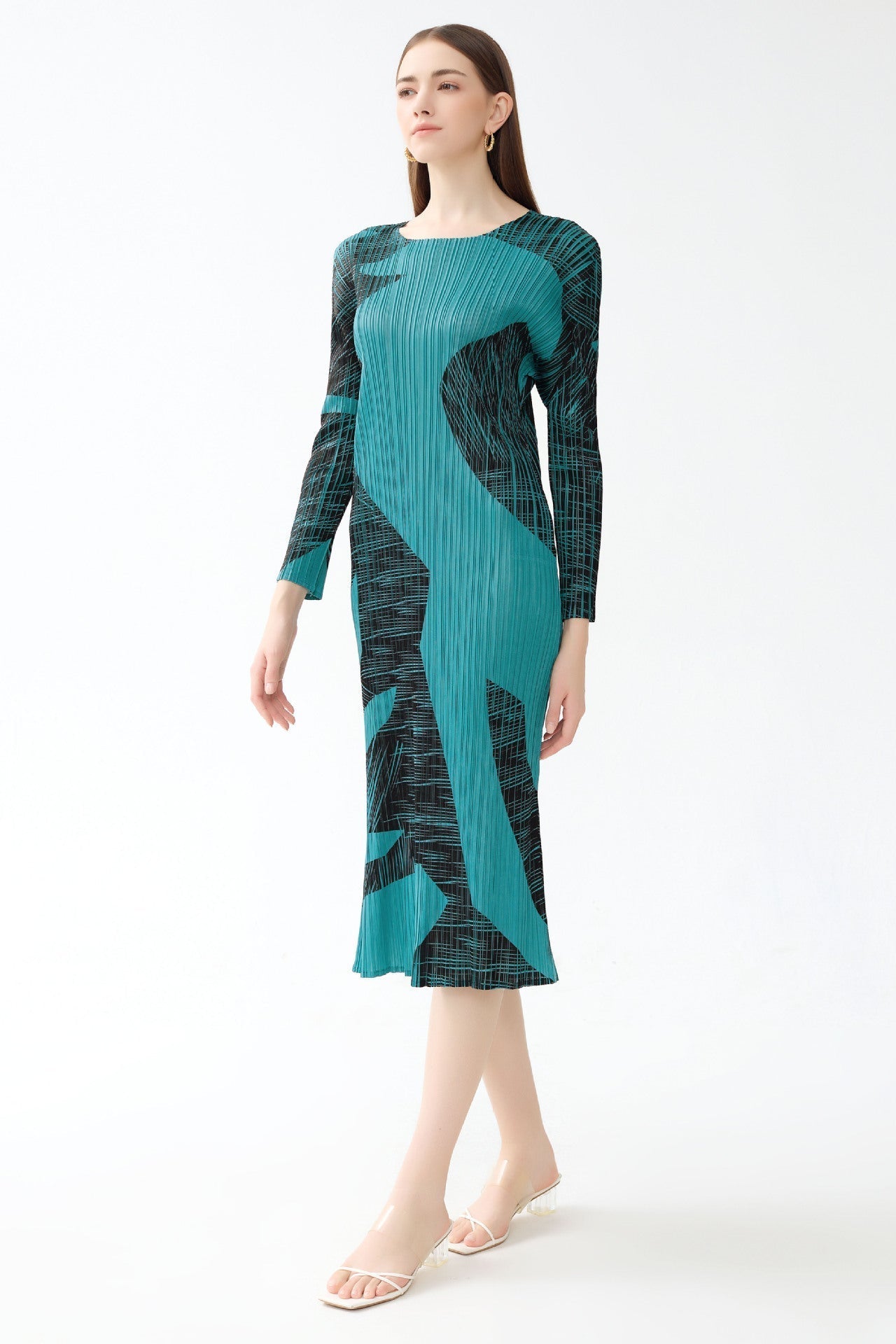 Gentle Print Pleated A-Line Dress