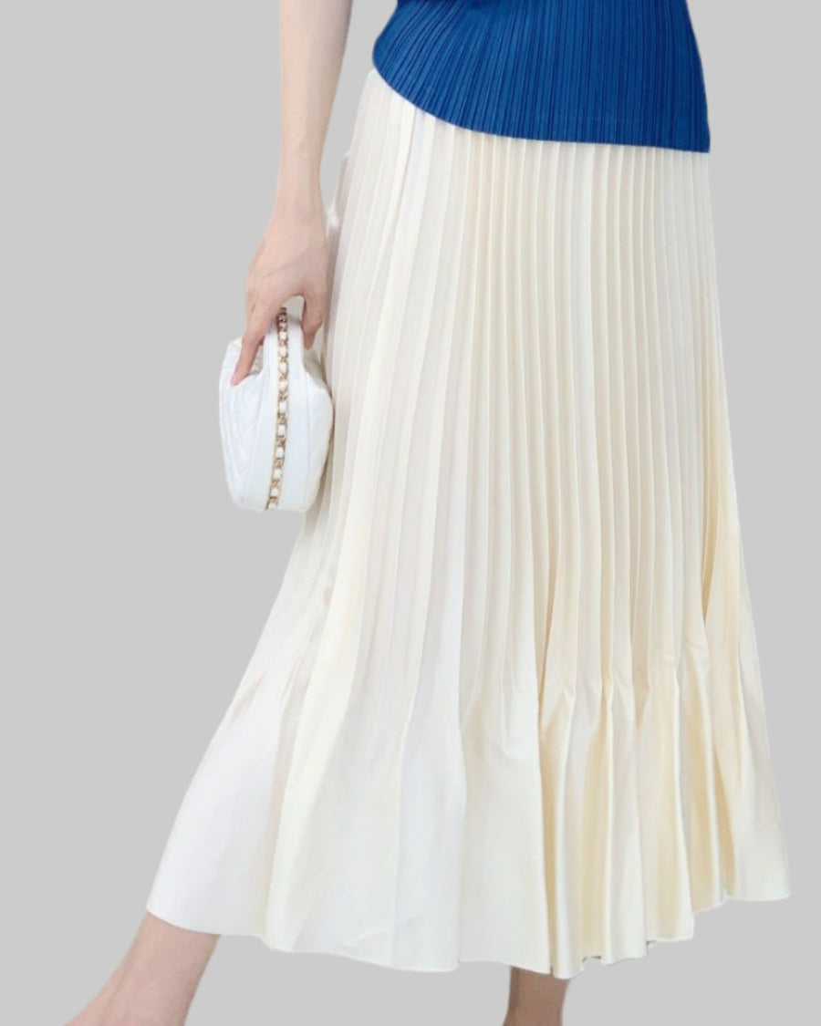 Satin Ruffled Pleated Midi Skirt