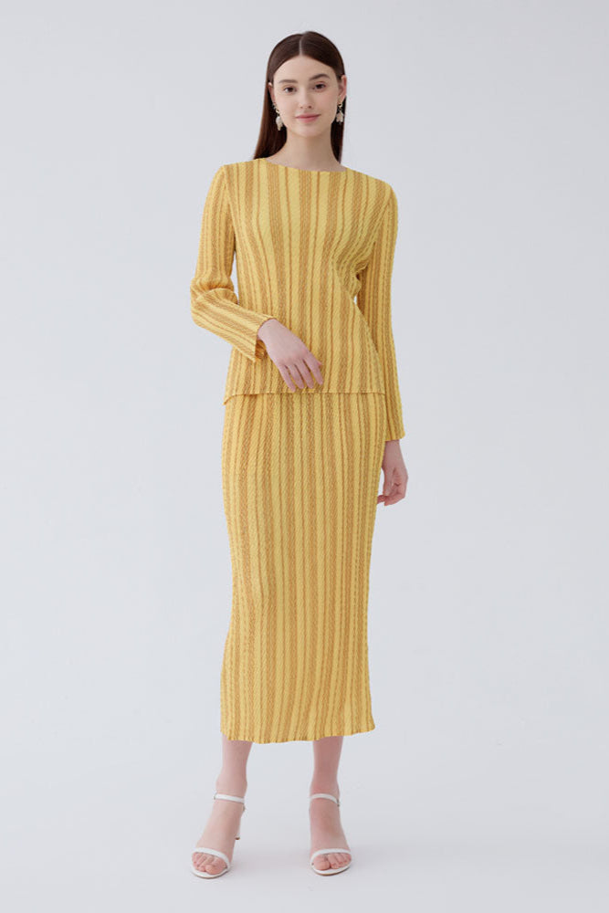 Pleated Striped Top and Slim Skirt Set