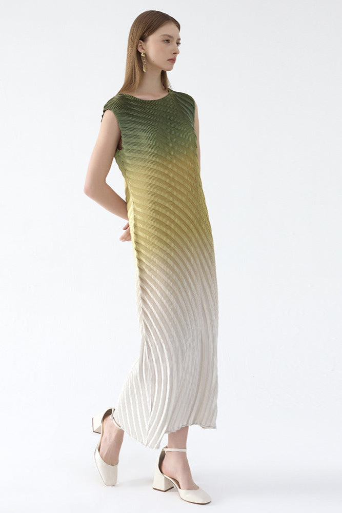 Fish Scale Gradient Pleated Sleeveless Dress