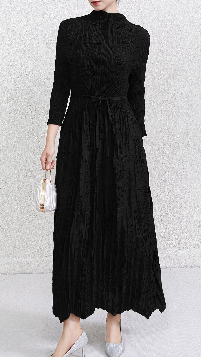 Irregular Lace-Up Pleated Maxi Dress