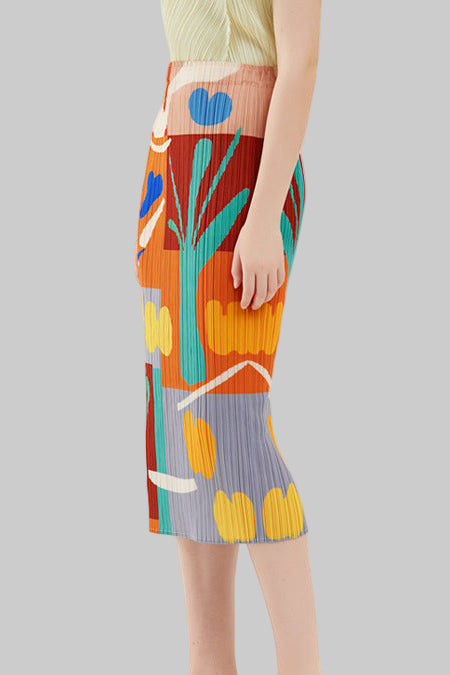 Printed Pleated A-Line Skirt – Mid-Length