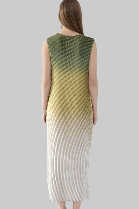 Fish Scale Gradient Pleated Sleeveless Dress