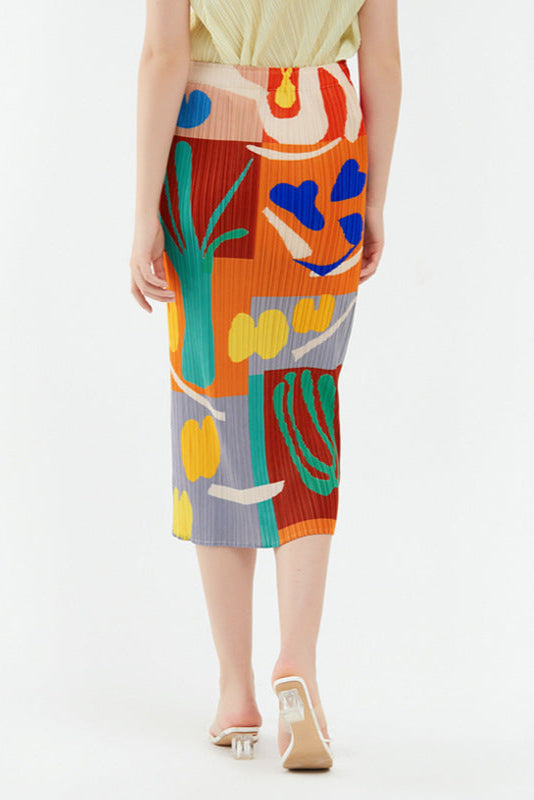 Printed Pleated A-Line Skirt – Mid-Length
