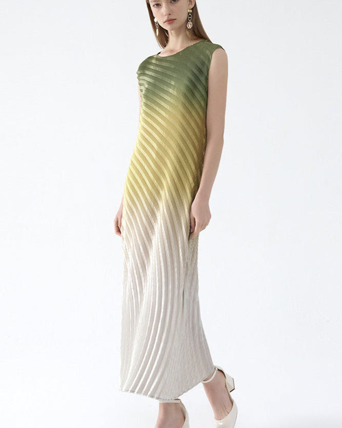 Fish Scale Gradient Pleated Sleeveless Dress