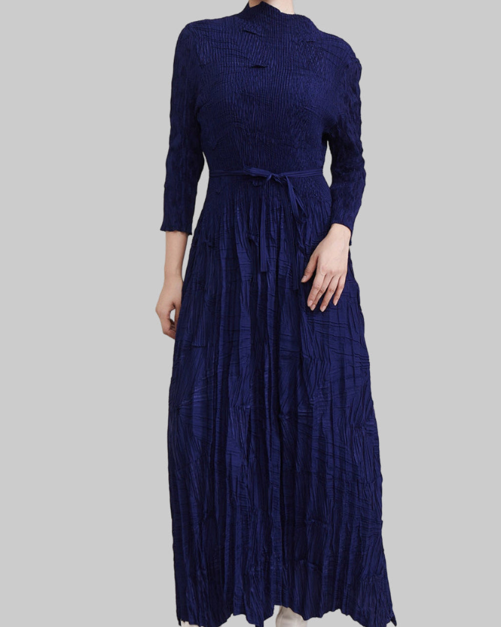 Irregular Lace-Up Pleated Maxi Dress