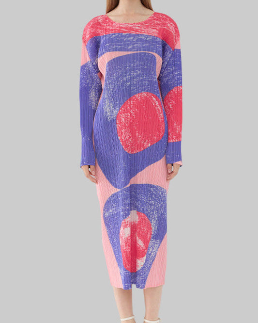 Vintage Circle Print Pleated Midi Dress