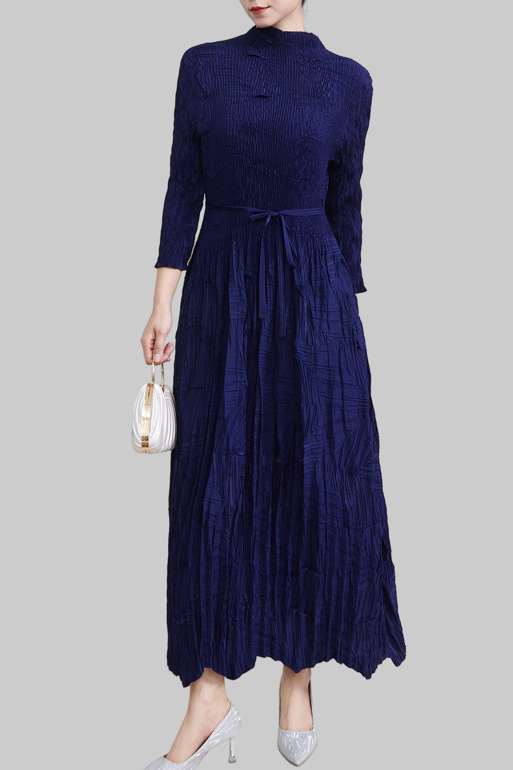Irregular Lace-Up Pleated Maxi Dress