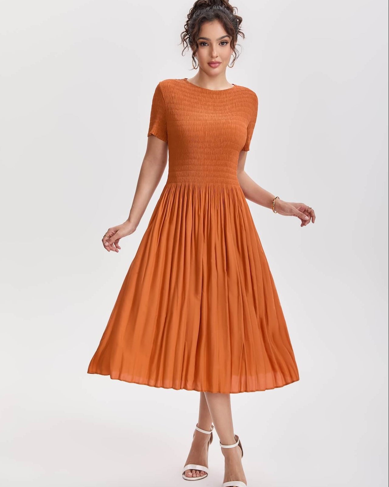 Pleated Art Midi Dress
