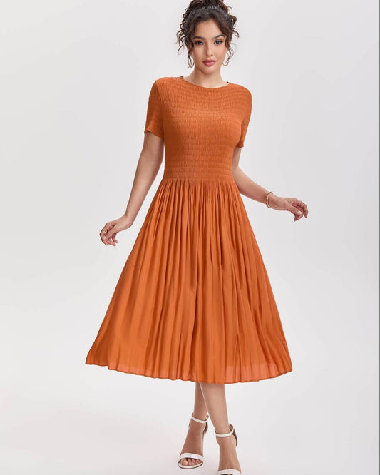 Pleated Art Midi Dress