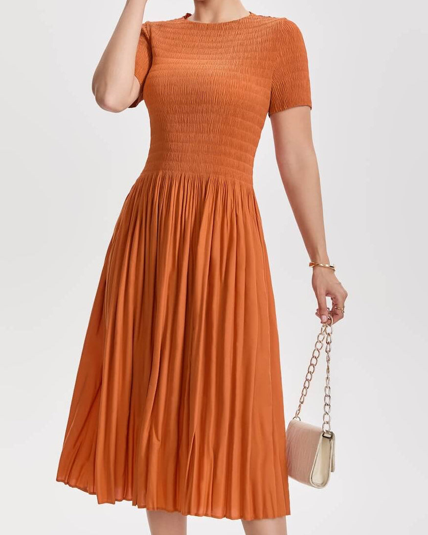 Pleated Art Midi Dress