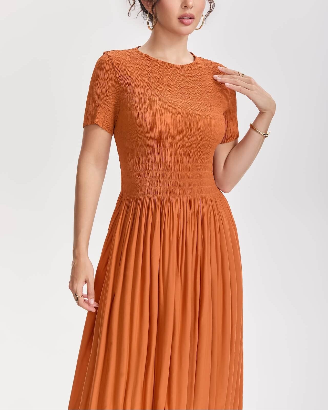 Pleated Art Midi Dress