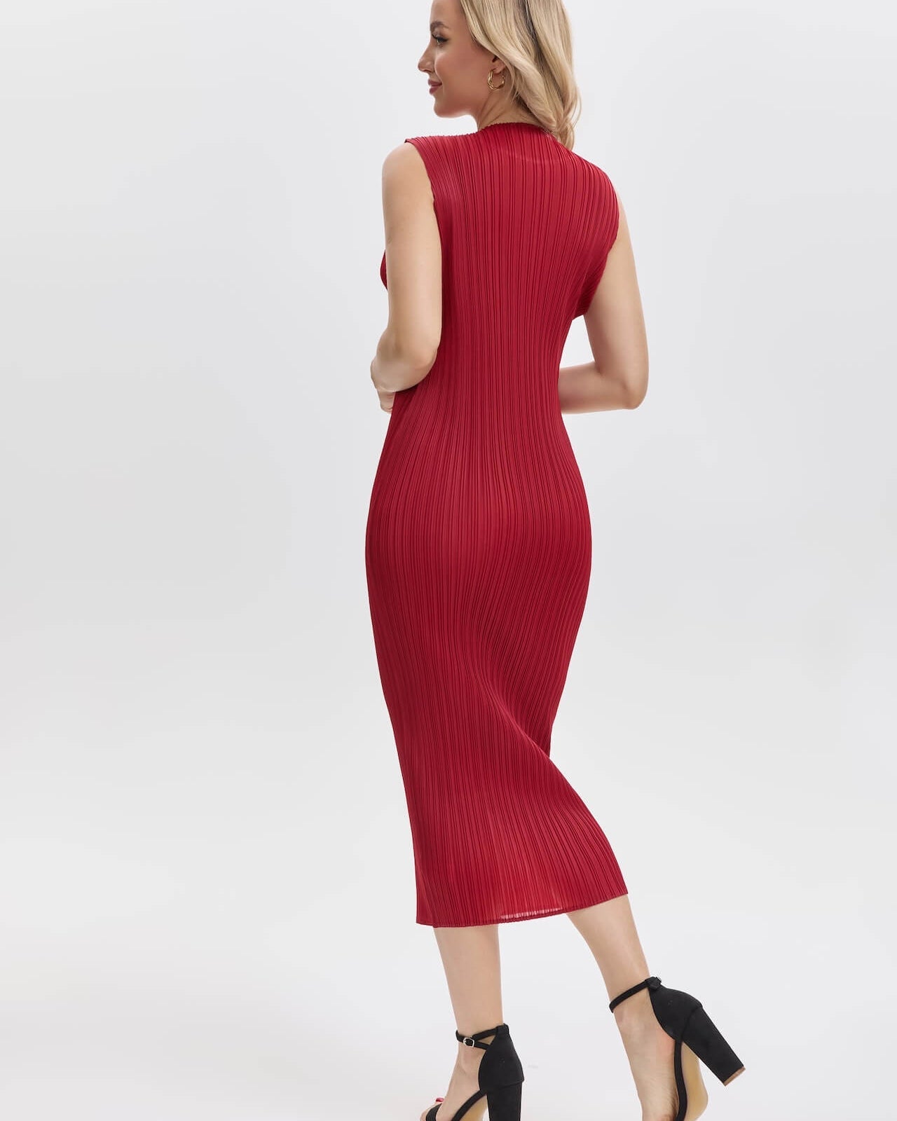 Pleated Midi Dress Maternity Friendly-Wine Red