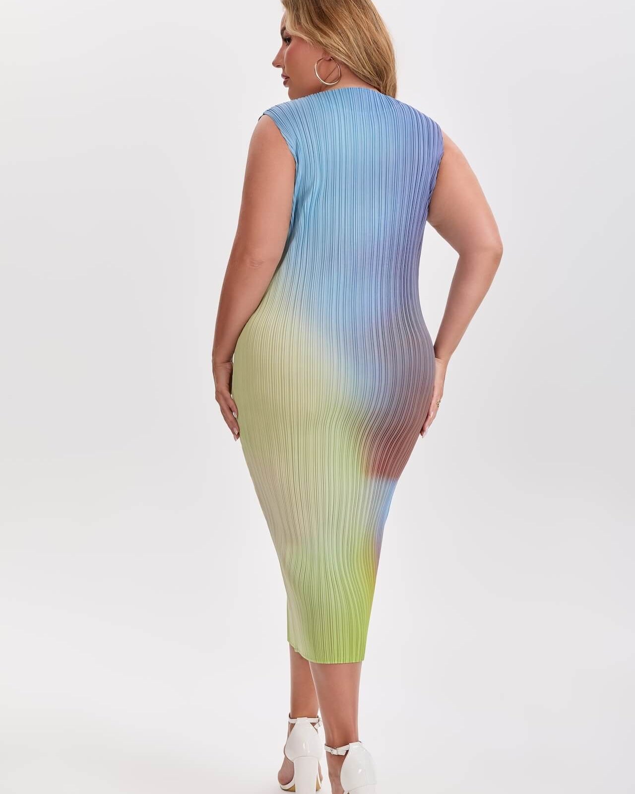Pleated Ombre Midi Dress | Sleeveless, Stretchy & Inclusive Fit