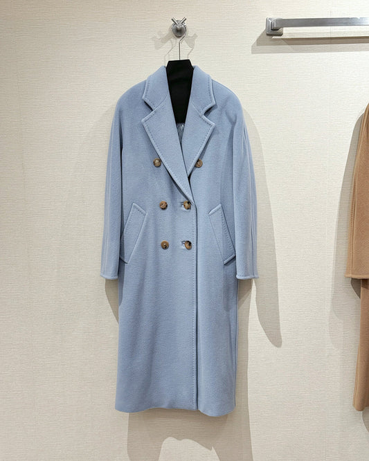 Women’s Double-Faced 100% Wool & Cashmere Double-Breasted Coat-LIGHT BLUE
