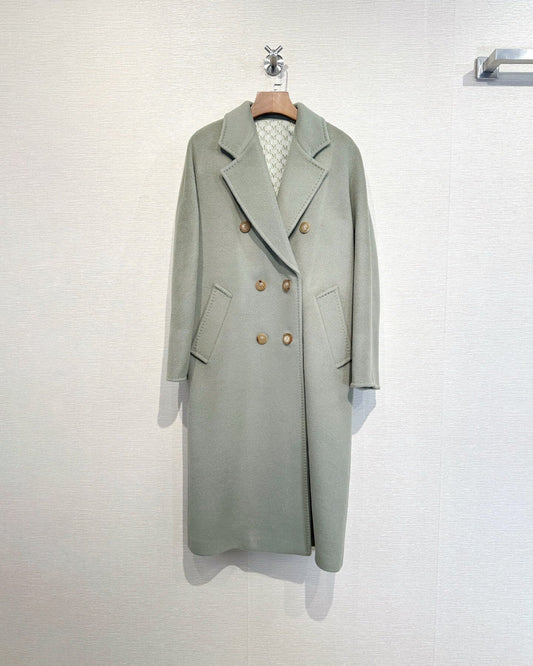Women’s Double-Faced 100% Wool & Cashmere Double-Breasted Coat -  SAGE GREEN