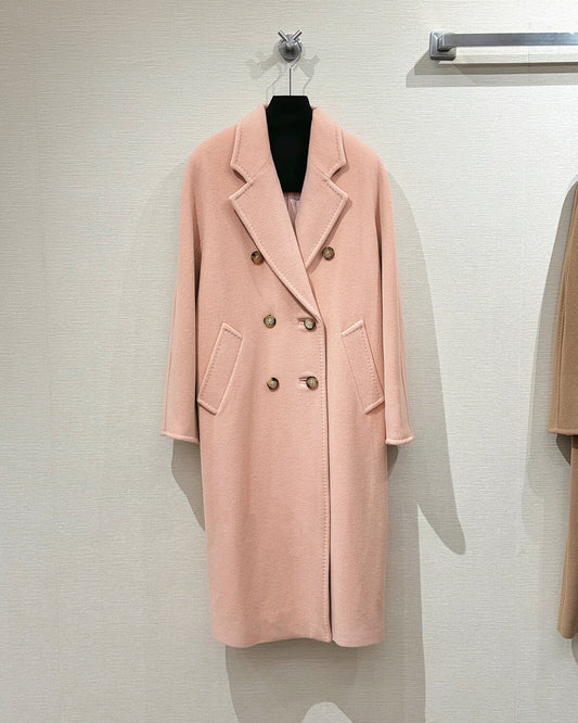 Women’s Double-Faced 100% Wool & Cashmere Double-Breasted Coat- CHERRY BLOSSOM PINK