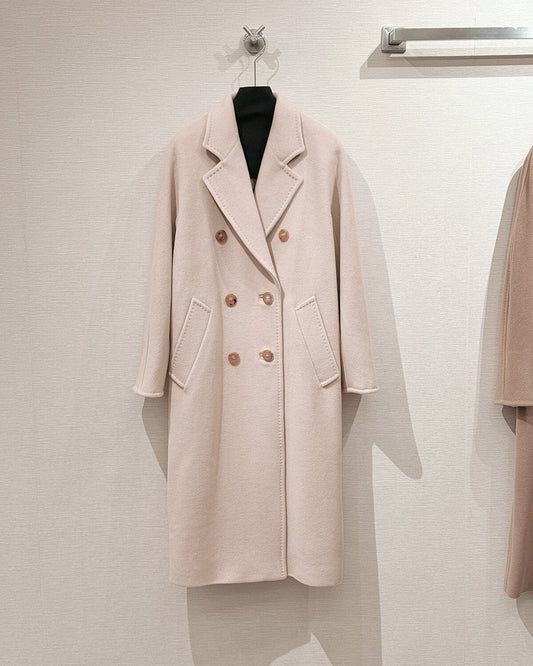 Women’s Double-Faced 100% Wool & Cashmere Double-Breasted Coat- MISTY ROSE COLOR
