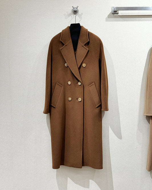 Women’s Double-Faced 100% Wool & Cashmere Double-Breasted Coat- TOBACCO