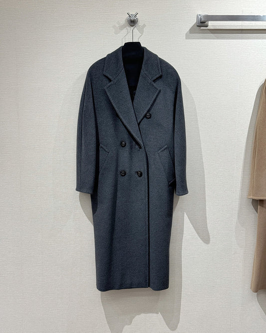 Women’s Double-Faced 100% Wool & Cashmere Double-Breasted Coat - CHARCOAL MIST