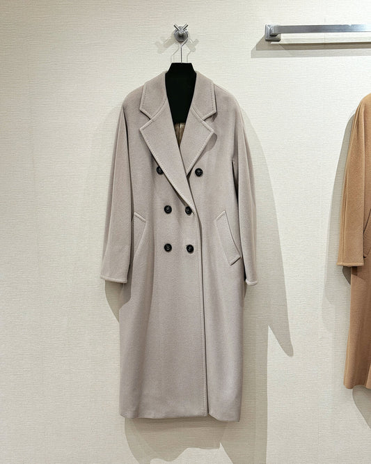 Women’s Double-Faced 100% Wool & Cashmere Double-Breasted Coat -MISTY SAND