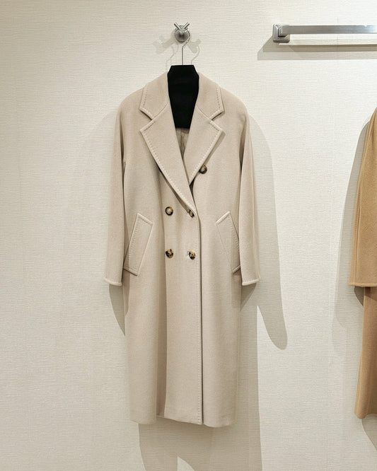 Women’s Double-Faced 100% Wool & Cashmere Double-Breasted Coat-MILK TEA